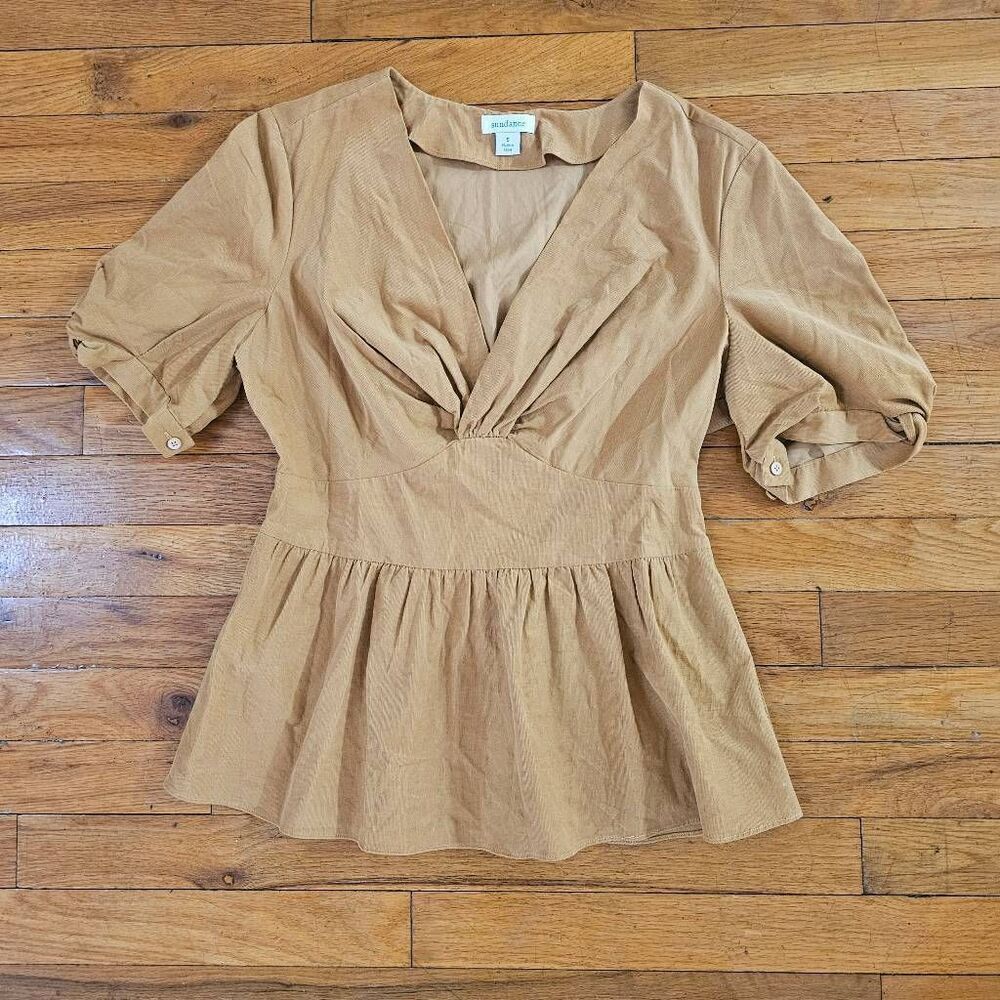 Sundance Women's Small Anna Peplum Corduroy V Neck Blouse